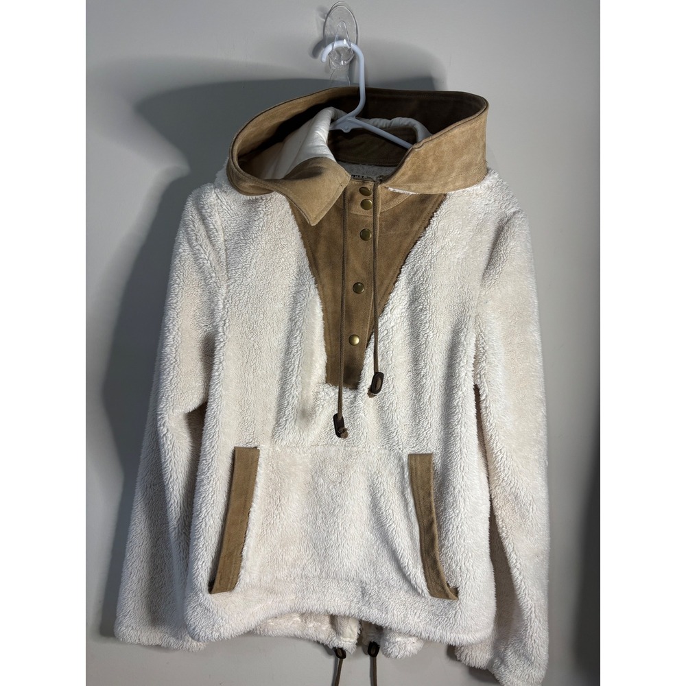 TEXTILE Elizabeth and James Cream‎ Fuzzy Suede Trim Hooded Pullover